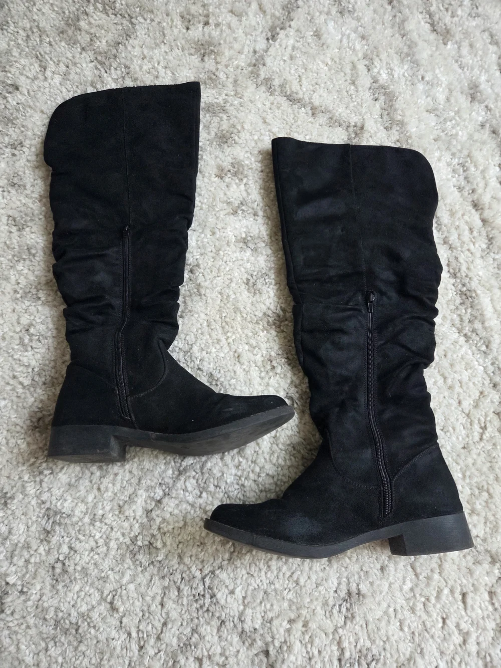JustFab Saria Wide Calf Flat Boot Black Suede